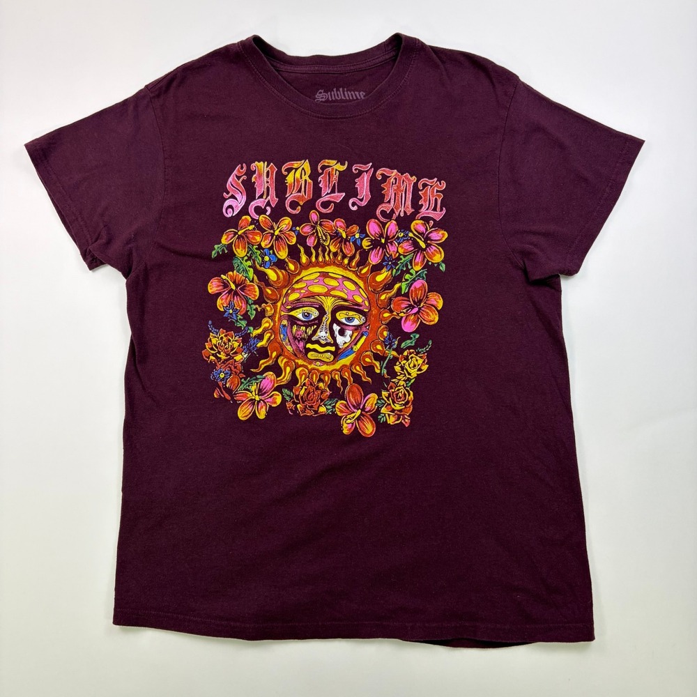 Sublime Sun Logo Graphic T-Shirt Large Burgundy Cotton Short Sleeve Band Tee
